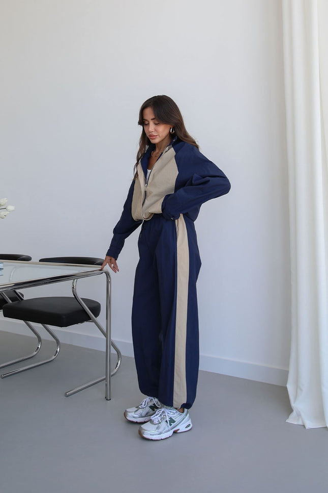 Navy Snap-Button Jacket Trousers Parachute Set