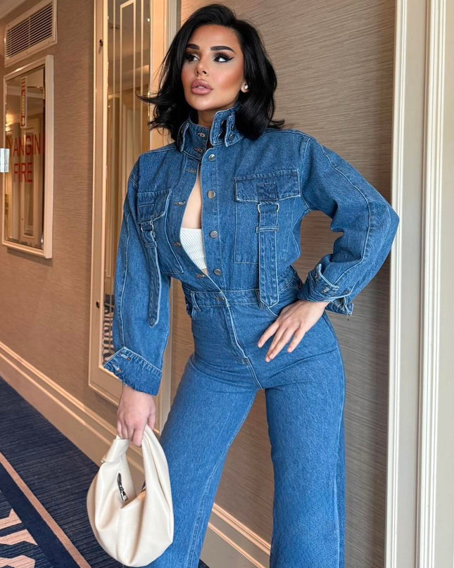 Lansor Denim Kemer Detaylı Tulum Mavi