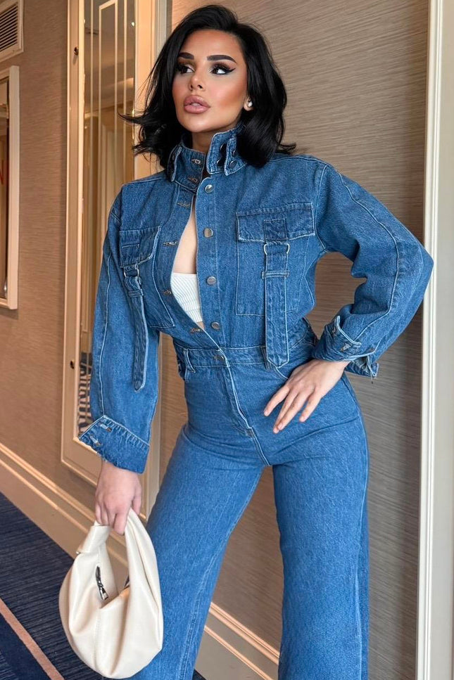 Lansor Denim Kemer Detaylı Tulum Mavi