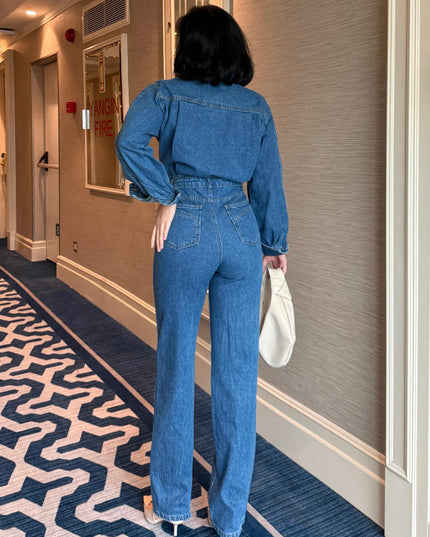 Lansor Denim Kemer Detaylı Tulum Mavi