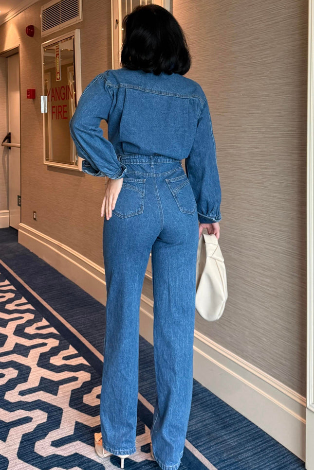 Lansor Denim Kemer Detaylı Tulum Mavi