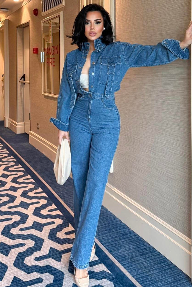 Lansor Denim Kemer Detaylı Tulum Mavi