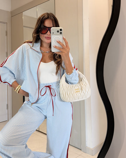 Larisa Blue Striped Twist Set