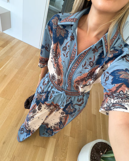 Leda Short Sleeve Satin Set - Blue