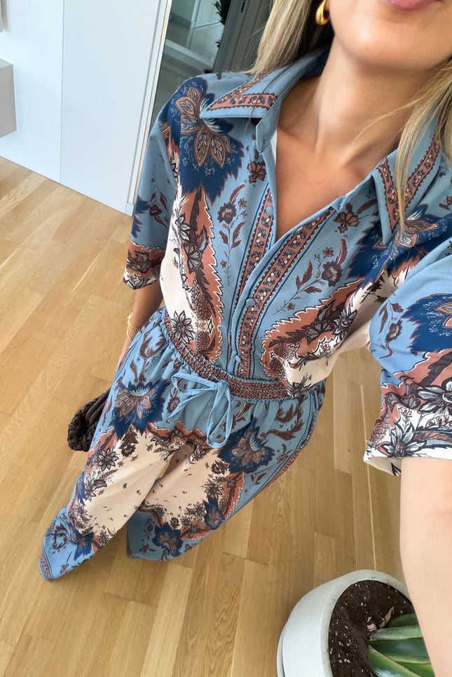 Leda Short Sleeve Satin Set - Blue