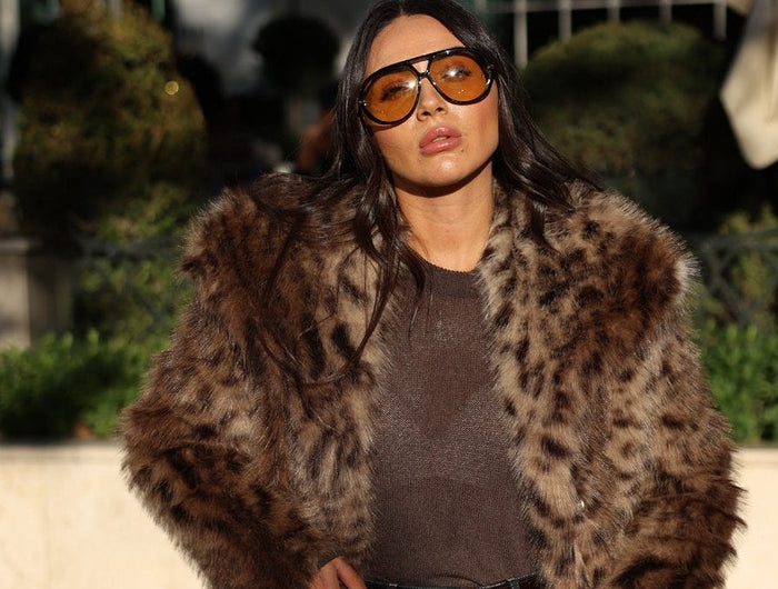 Luxurious Leopard Print Faux Fur Jacket for Women, Cozy Warm Style