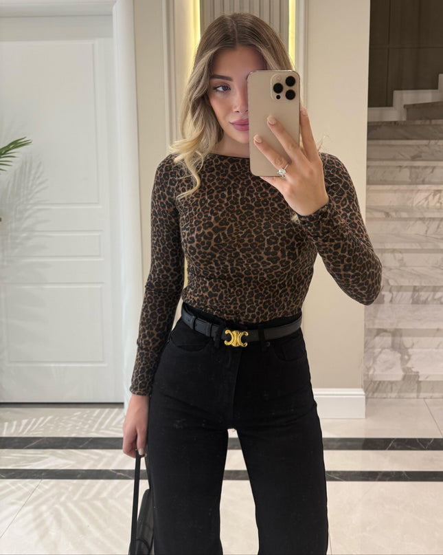 Luxurious Leopard Print Cashmere Blend Blouse for Women - Soft & Stylish