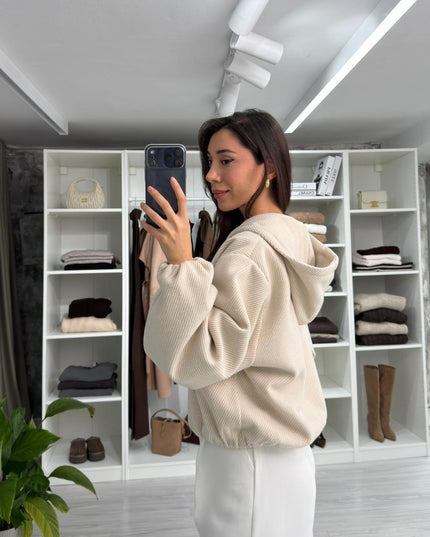 Lorena Oversize Stone Hooded Jacket