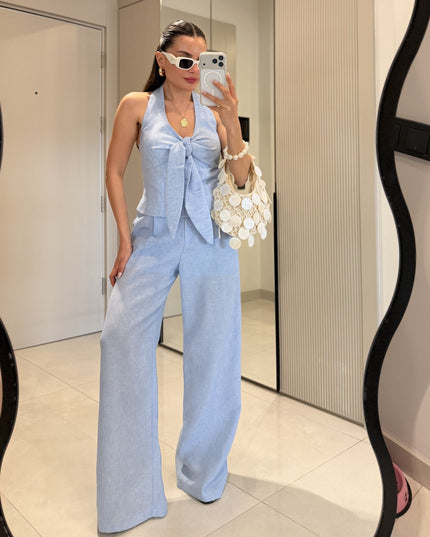 Loveme Tie-Up Linen Crop with pants