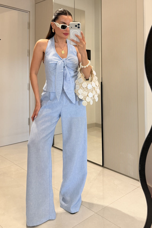Loveme Tie-Up Linen Crop with pants
