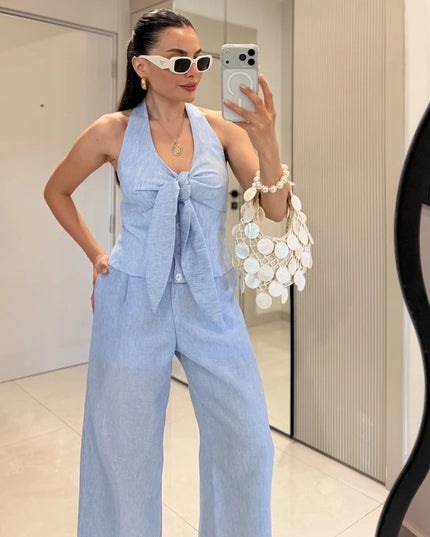 Loveme Tie-Up Linen Crop with pants