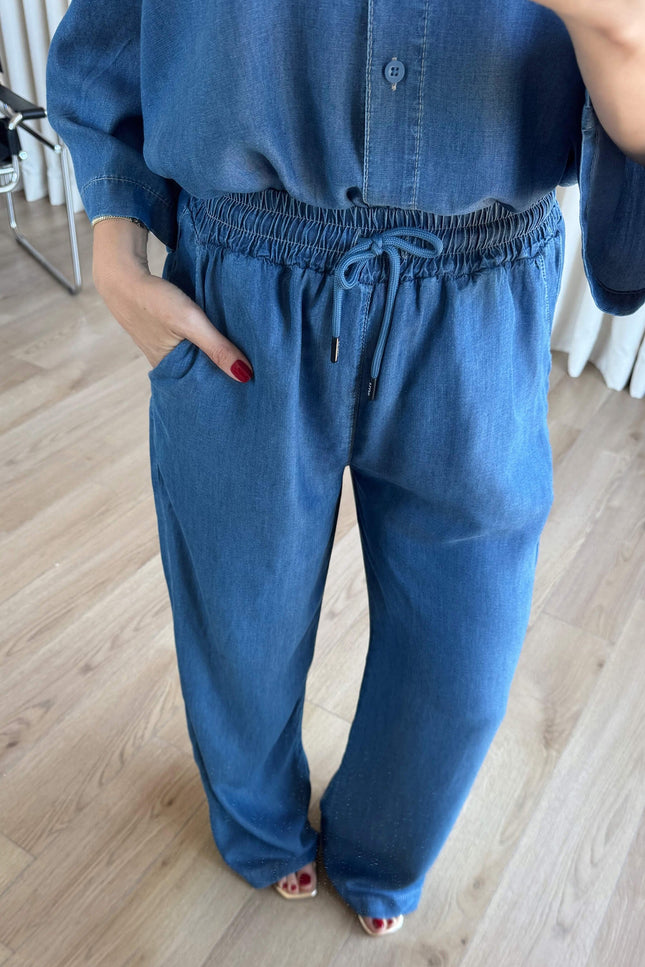 Blue Shirt Trousers Tencel Set
