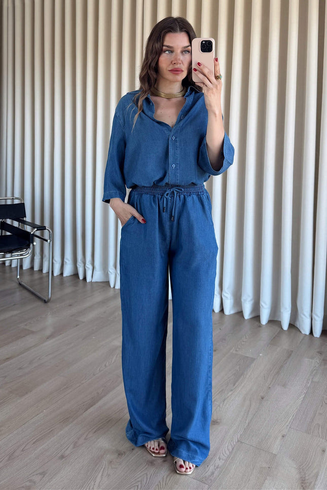Blue Shirt Trousers Tencel Set