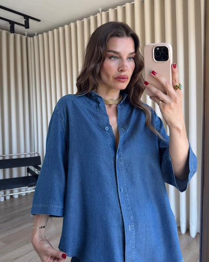 Blue Shirt Trousers Tencel Set