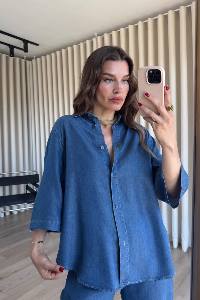 Blue Shirt Trousers Tencel Set