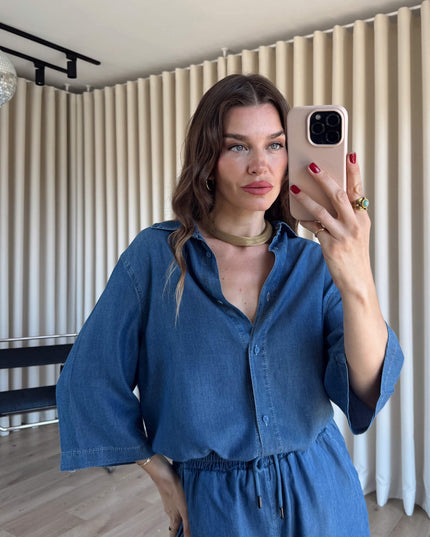 Blue Shirt Trousers Tencel Set