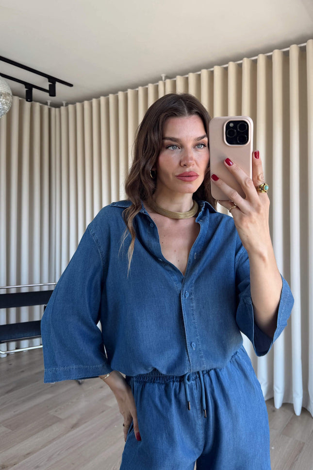 Blue Shirt Trousers Tencel Set