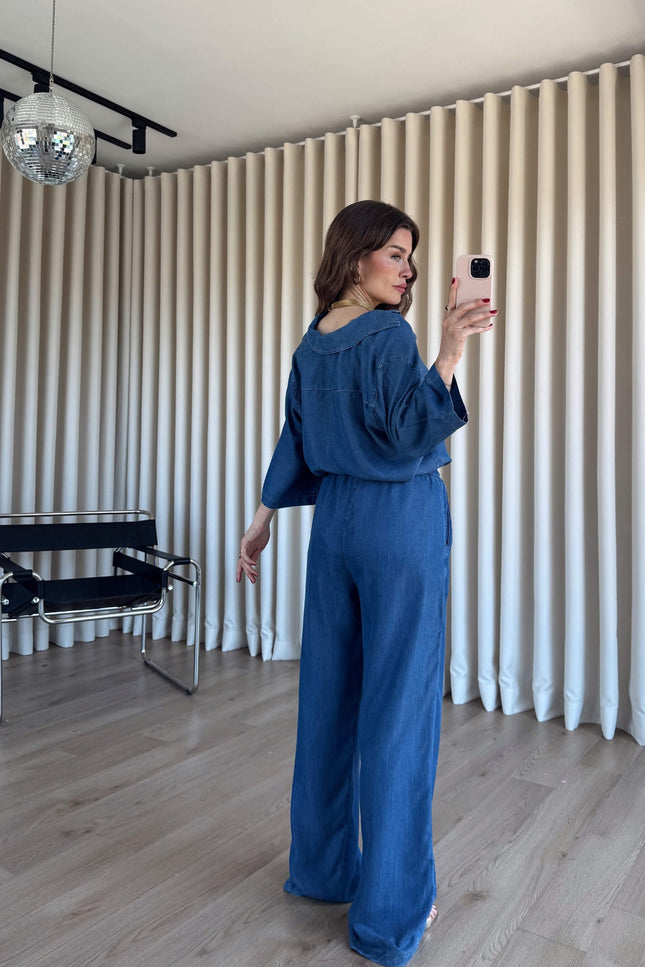 Blue Shirt Trousers Tencel Set