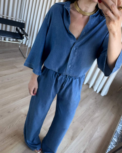Blue Shirt Trousers Tensel Set