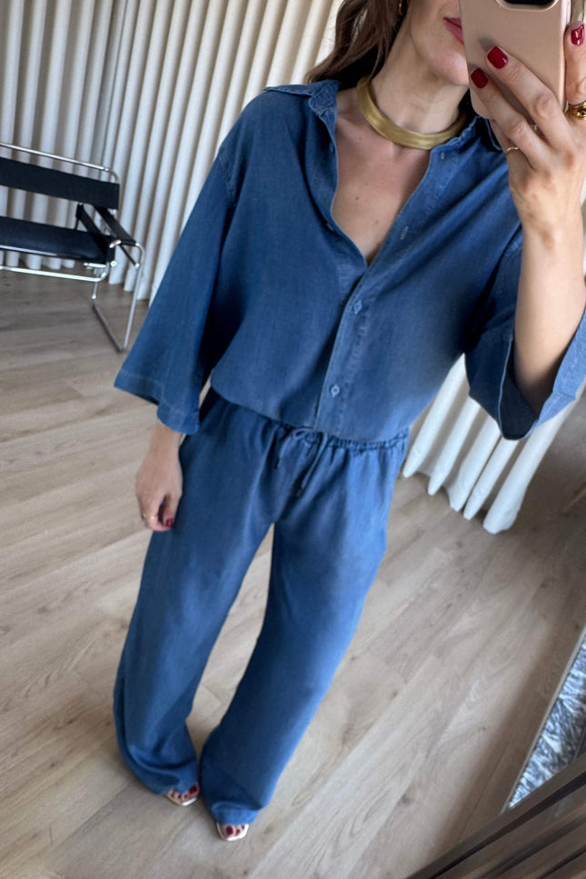 Blue Shirt Trousers Tensel Set