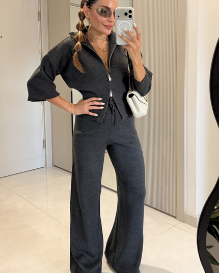 Maya Smoke Grey Zippered Knit Set