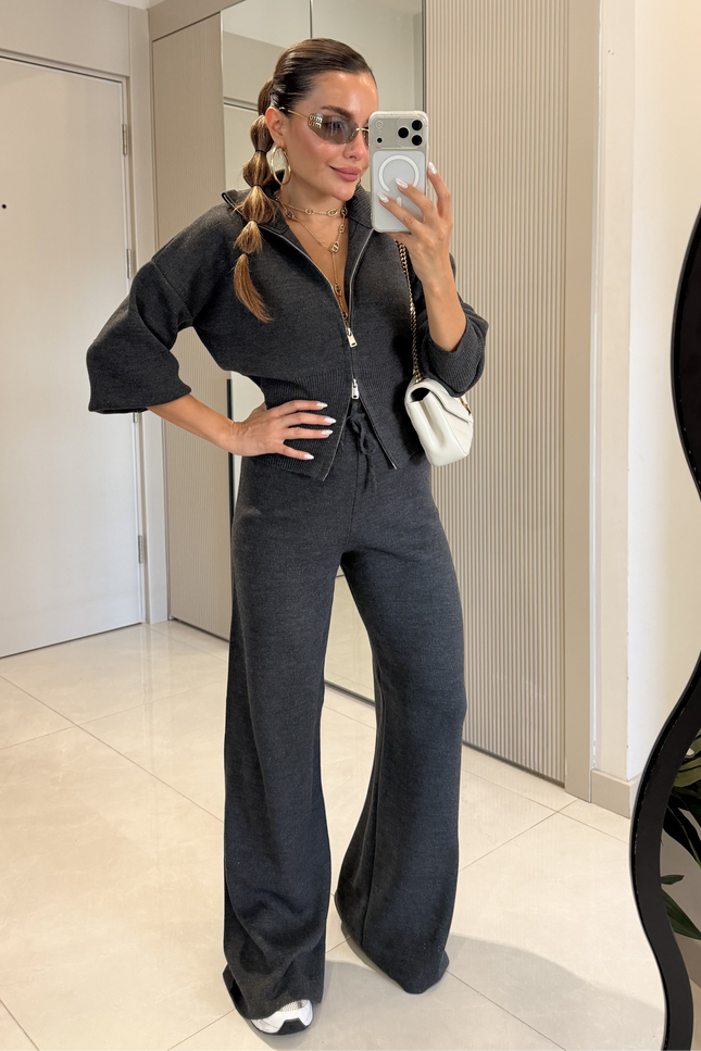 Maya Smoke Grey Zippered Knit Set