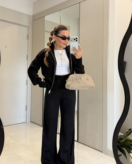 Maya Black Zippered Knit Set