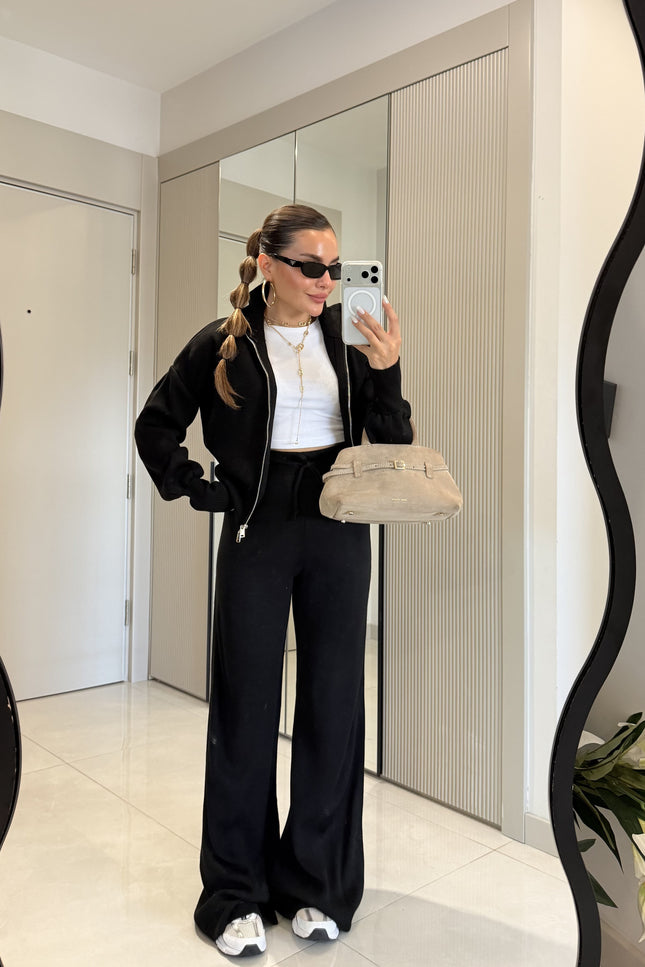 Maya Black Zippered Knit Set