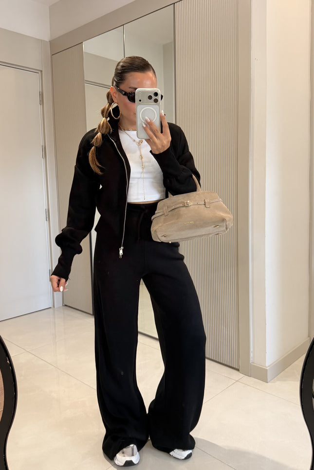 Maya Black Zippered Knit Set