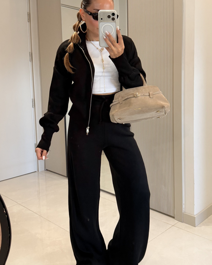 Maya Black Zippered Knit Set