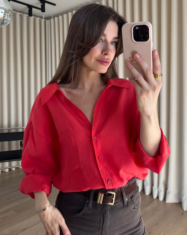 Nar Çiçeği Oversize Modal Kumaş Gömlek