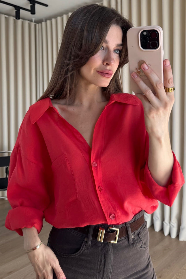 Nar Çiçeği Oversize Modal Kumaş Gömlek
