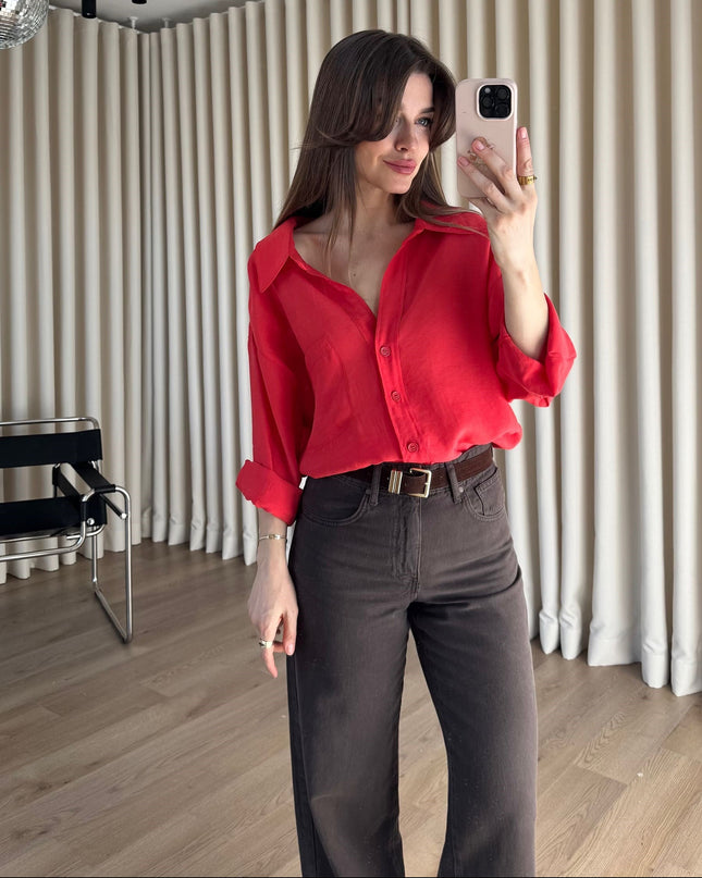 Nar Çiçeği Oversize Modal Kumaş Gömlek