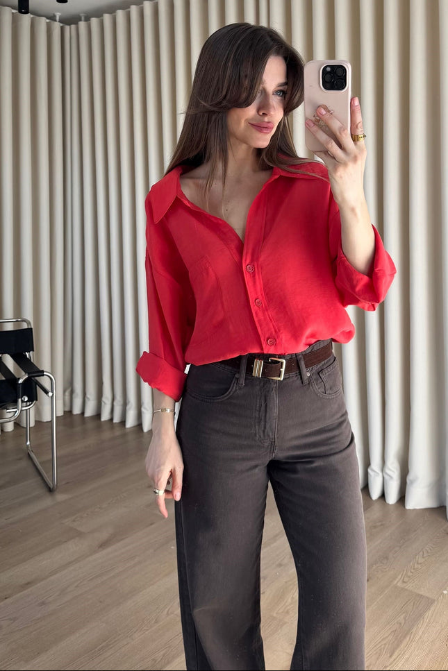 Nar Çiçeği Oversize Modal Kumaş Gömlek