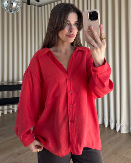 Nar Çiçeği Oversize Modal Kumaş Gömlek