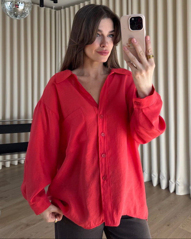 Nar Çiçeği Oversize Modal Kumaş Gömlek