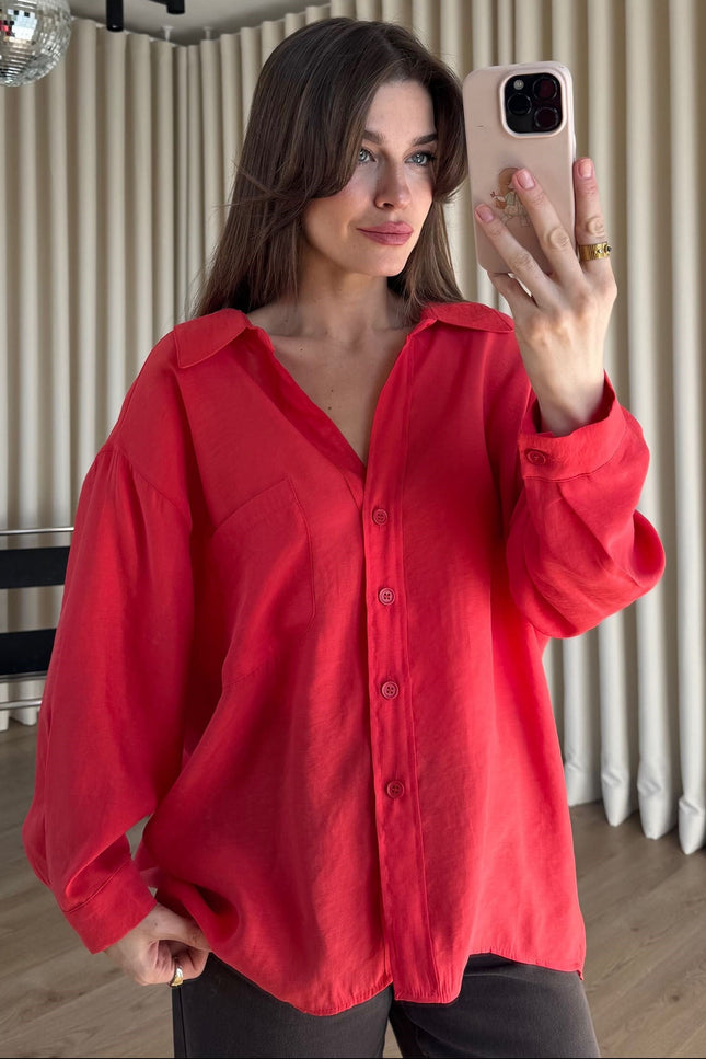 Nar Çiçeği Oversize Modal Kumaş Gömlek