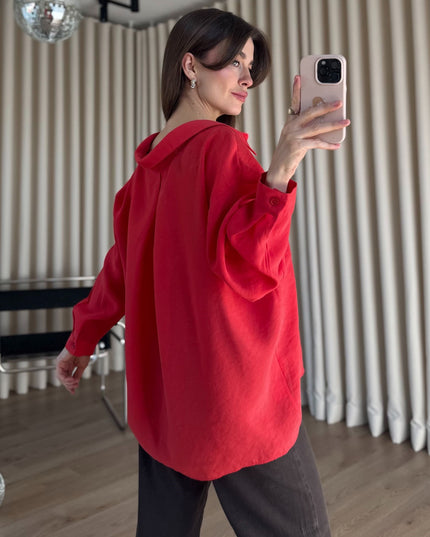 Nar Çiçeği Oversize Modal Kumaş Gömlek