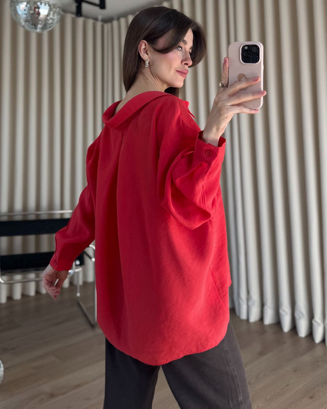 Nar Çiçeği Oversize Modal Kumaş Gömlek