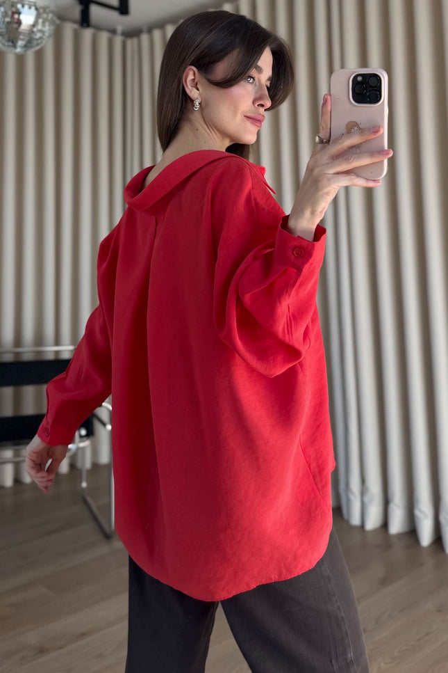 Nar Çiçeği Oversize Modal Kumaş Gömlek