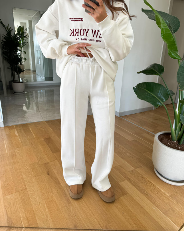 New York Embroidered Raised Tracksuit-Ecru
