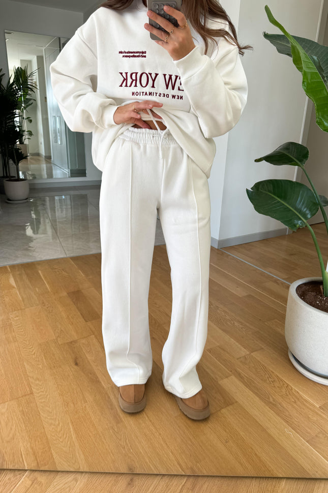 New York Embroidered Raised Tracksuit-Ecru