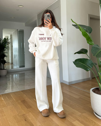 New York Embroidered Raised Tracksuit-Ecru
