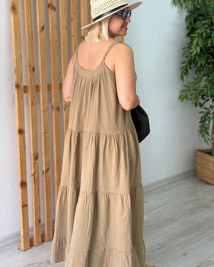 Olive Adjustable Strap Long Cotton Dress
