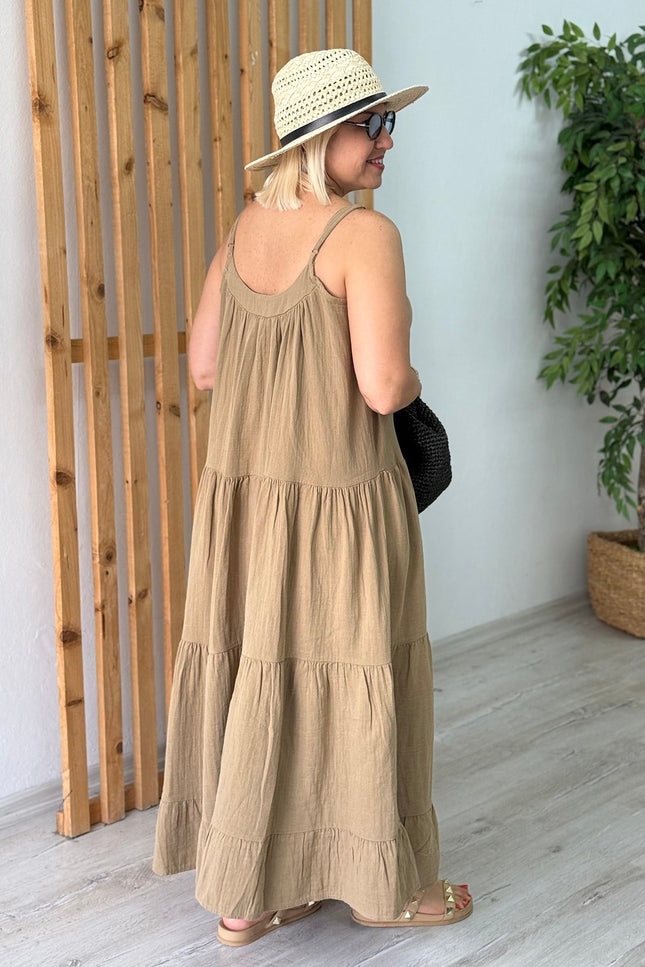 Olive Adjustable Strap Long Cotton Dress