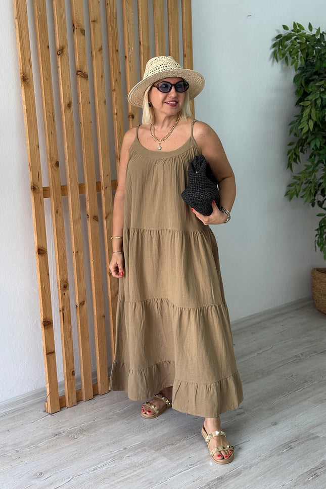 Olive Adjustable Strap Long Cotton Dress