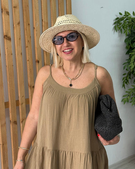 Olive Adjustable Strap Long Cotton Dress