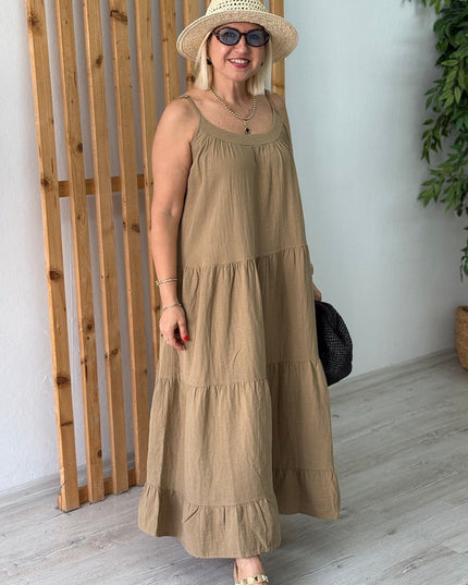 Olive Adjustable Strap Long Cotton Dress