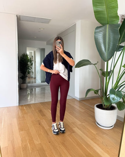 Oys Yüksek Bel Likralı Tayt - Bordo