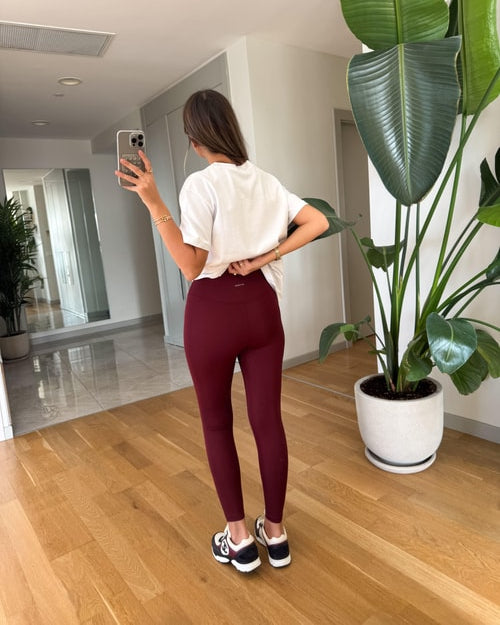 Oys Yüksek Bel Likralı Tayt - Bordo